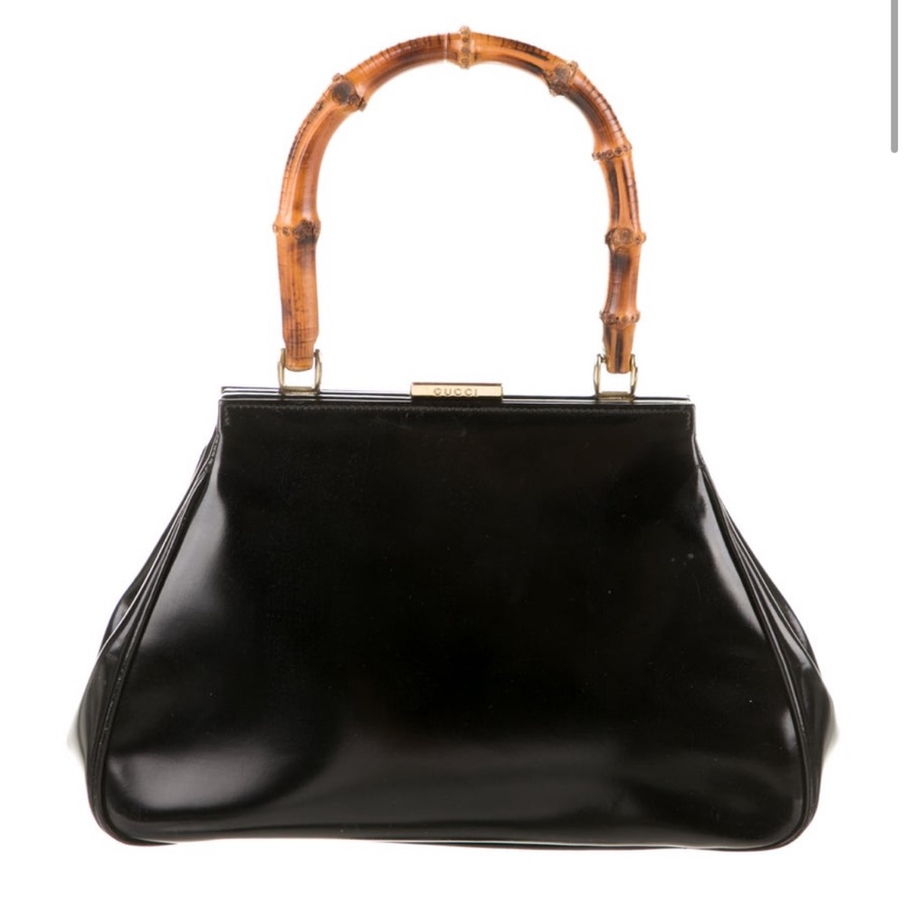 Gucci Black Patent Bamboo Handle Bag